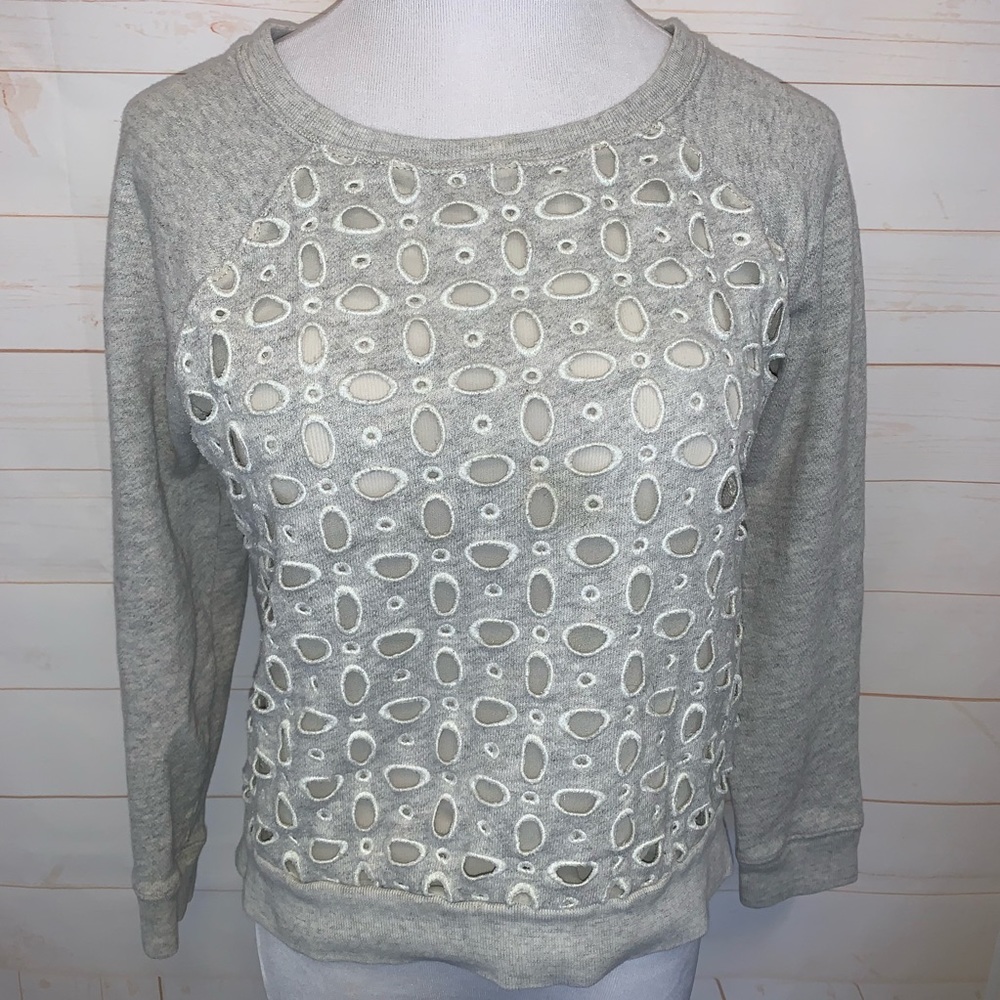 J. Crew Eyelet Front Sweatshirt Small Grey Beige
